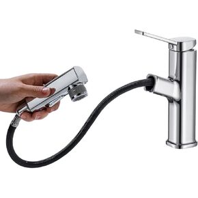 Bathroom Sink Faucet Bathroom Faucets with Pull Down Sprayer Stainless Steel Bathroom Faucets Single Handle Pull Out Bathroom Faucets Basin Modern RV Vanity Farmhouse Faucets Matte Black
