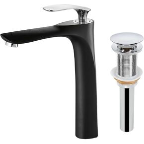 صنبور حوض الحمام من Leekayer مع تصريف منبثق (بدون تدفق زائد) صنبور حمام طويل بمقبض واحد وفتحة واحدة مثبتة على سطح السفينة بلمسة نهائية من النيكل المصقول in Kuwait