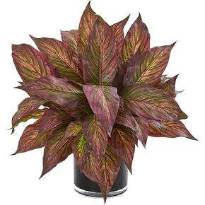 Nearly Natural Musa Leaf Artificial Plant in Glossy Black Vase