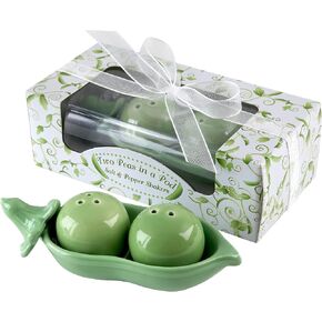 Kate Aspen "Two Peas in A Pod" Ceramic Salt and Pepper Shakers in Ivy Print Gift Box Wedding Favors (Set of 4), Green