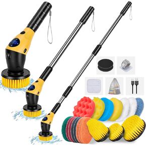 فرشاة تنظيف كهربائية دوارة، فرشاة تنظيف لاسلكية مع 17 رأس فرشاة قابلة للاستبدال وممسحة مطاطية، مقبض تمديد قابل للتعديل 3 سرعات فرشاة تنظيف كهربائية للحمام والحوض والبلاط والمطبخ in Kuwait