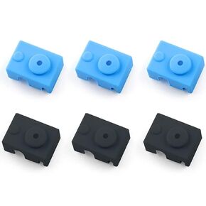 MMOBIEL 3D Printer Heater Block Silicon Sock 6 Pcs - MK7 MK8 MK9 Hotend Silicone Sock Cover MK7 / MK8 / MK9 - Compatible with E3D V6 PT100 - Hot End Extruder Heater Block Nozzle Cover - Black/Blue