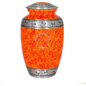 Sunset Orange Adult Cremation Urn for Human Ashes - Adult Funeral Urn Handcrafted - Large Burial Urn for Human Ashes (7.5" x 7.5" x 9.5"- 200lbs or 91kg - BAG Included)