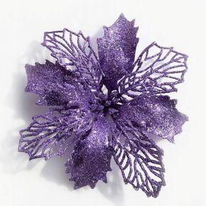 Poinsettia Christmas Decorations Christmas Flowers Glitter Christmas Tree Decorations and Ornaments (12 Pack)(Purple)