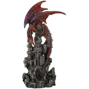 Pacific Giftware Guardian Dragon Protecting Castle with Rhinestone Rock Crystal Tabletop Decor Collectible Figurine Gift (12.75" Red)