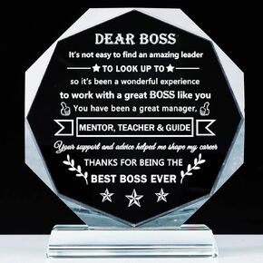YWHL Best Boss Gifts for Women Men with LED Base Birthday Appreciation Gifts for Boss Lady Supervisor Crystal Keepsake Present for Boss Leader Boss Day Farewell Christmas Retirement Gifts for Boss