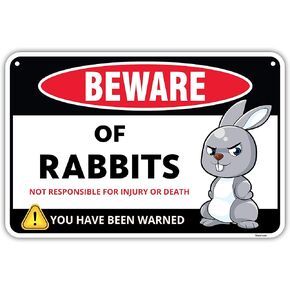 Venicor Beware of Rabbit Sign Decor - 8 x 12 Inches - Aluminum - Bunny Rabbit Decorations Accessories Gifts Supplies Stickers Stuff