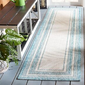 SAFAVIEH Courtyard Collection Runner Rug - 2'3" x 6'7", Ivory & Aqua, Geometric Pattern, Indoor/Outdoor & Washable, Ideal for Patio, Backyard, Mudroom (CY8475-53612-27)