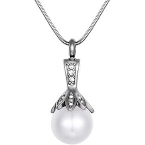Cremation Pearl Urn Necklace Stainless Steel Keepsake Waterproof Memorial Jewelry for Women