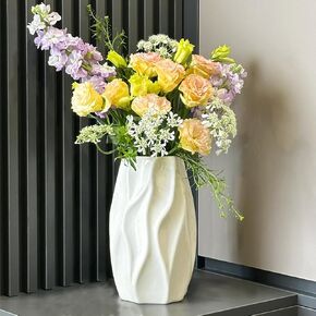 White Ceramic Vase for Home Decor, 10 Inch Modern Flower Vase, Small Decorative Vases for Flowers Pampas Grass Centerpieces Entryway Shelf Living Room Table Decor