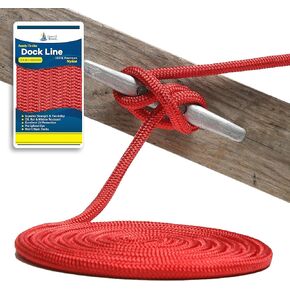 1/2" x 25' - Red Durable Double Braided Nylon Dock Line - for Boats Up to 35' - Long Lasting Mooring Line - Strong Nylon Dock Lines for Boats - Marine Grade Sailboat Docking Line
