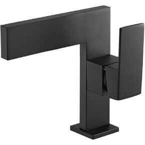 KunMai Matte Black Ultra-Thin Bathroom Vessel Sink Faucet Single Handle Waterfall Bathroom Faucets Solid Brass 1-Hole Lavatory Vanity Sink Faucets (Black)