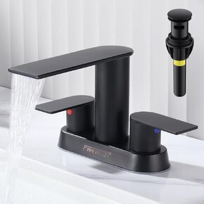FRANSITON Waterfall Bathroom Faucet Lavatory 2 Handle 3 Hole 4 Inch Bathroom Sink Faucet Washbasin Faucet with Deck and Pop-up Drain Brushed Nickel Centerset Bathroom Faucet