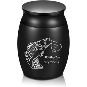 Beautiful Urns for Brother Ashes, 1.6“ High Small Cremation Urns, Handcrafted Keepsake Urn for Family, Peaceful Black Decorative Urns, Engraved Fishing & Fish Funeral Urn Designed for Sharing