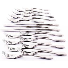 Knork Silverware Set - 20 Piece Matte Silver Cutlery set - Ergonomic Design Utensil sets, 18/10 Stainless Steel Forks Spoons and Knives set