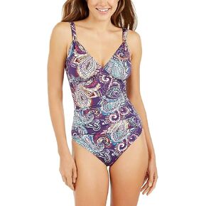 LAUREN RALPH LAUREN Tummy Control Captiva Paisley One-Piece Swimsuit, Eggplant, Size 2