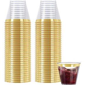 R-kay 100 Pack Gold Plastic Cups For Party - Plastic Cups 9 oz - Party Cups Disposable - Premium Heavy Duty Gold Cups - Disposable Wine Glasses For Wedding - Plastic Wine Glasses/Disposable Cups