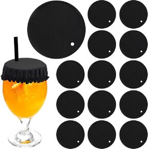 (15-Pack) Universal Drink Cover Scrunchie, Drink Protector for Women with Straw Hole & Washable Polyester/Elastane Elastic Band - Black