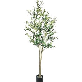 Artificial Olive Tree Faux Silk Plant - 4ft Fuller Leaves and Branches Plant for Home Office Decor Indoor Fake Potted Tree with Natural Wood Trunk and Lifelike Fruits Housewarming