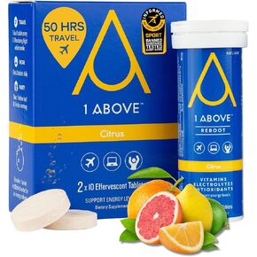 Anti Jet Lag, Energy & Immunity Recovery Effervescent Drink Tablets for Travel, Work, and Party. Pycnogenol, Vitamins & Electrolytes - Citrus 20 Count (2 Tubes)