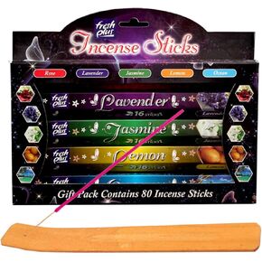 Incense Sticks Assorted Pack with Incense Holder, Rose,Lavender, Jasmine, Lemon, Ocean Each 16 Incense Sticks for Aromatherapy, Meditation, Cleansing and Church
