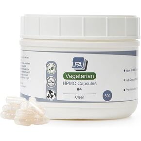 Empty Capsules Size 4 - Clear Vegan HPMC - 500 Count Jar - Fits Capsule Machine Filling Tray - Joined Vegetarian Caps Easy Snap for DIY Powder Supplement Pills - Halal Kosher Hypromellose