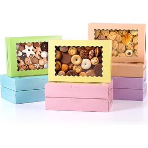 Tenare 48 Pcs Cookie Box with Window 12 x 8 x 2.5 Inch Macaron Bakery Boxes with Window Bakery Treat Boxes for Pastries Donut Pies Cakes Chocolate Strawberry Party Wedding Favor