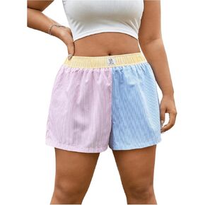 Floerns Women's Plus Size Striped Color Block Elastic Waist Wide Leg Mini Track Shorts