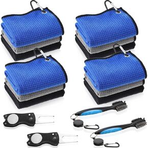 12 عبوة من مناشف الجولف لحقائب الجولف للرجال، مناشف الجولف القرصية مع مشبك من نسيج الألياف الدقيقة بنمط وافل ملحقات الجولف مع فرشاة تنظيف نادي الجولف، مشبك تمديد قابل للسحب (16 × 16 بوصة) in Kuwait