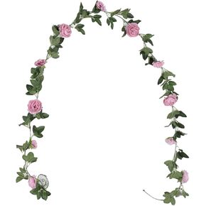 Duovlo 8.2Ft Artificial Peony Flower Garland Hanging Greenery Vine Silk Floral Vine Home Wedding Arch Wall Craft Arrangement Decorations,Pack of 2 (Champagne)