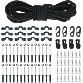 Kayak Deck Rigging Kit with 19.7 FT Bungee Cord,Deck Rigging Kit Accessory with Deck Loops Tie Down Pad Eyes and Mount Accessories,Kayak Bungee Rigging Kit,for Kayak Boat Canoe Kit