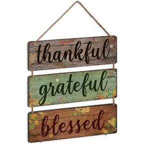 ديكور جدار ريفي 3 قطع شاكرين ممتنين مباركة لوحة خشبية علامات معلقة علامات ديكور الحائط لغرفة المعيشة غرفة نوم المطبخ ديكور المنزل والمكتب in Kuwait