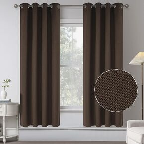 Coffee Brown Linen 100% Blackout Curtains for Bedroom - 63 Inches Long Energy Saving Thermal Insulated Window Treatment Burlap Textured Curtain Drapes for Living Room(2 Panels,W 52 x L 63 Inch)
