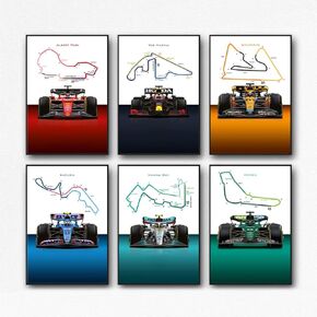 ZYHNNKL Formula 1 Poster F1 Posters Canvas Prints Poster Racing Car Poster Wall Art For Men For Boys Bedroom,Unframe (Set of 6, 8 x 12 inch)