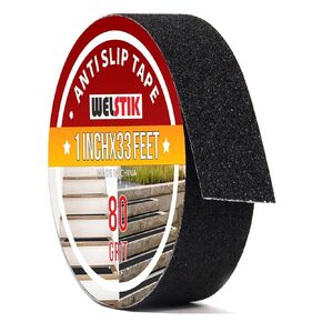 WELSTIK Anti Slip Traction Tape,Grip Tape, Friction,for Staircase Step Treads, Indoor, Outdoor (Black, 1" X 33')