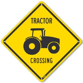 PKAC-0182-NA_10x10 "Tractor Crossing" Aluminum Sign, 10" x 10", Black Text with Yellow Background