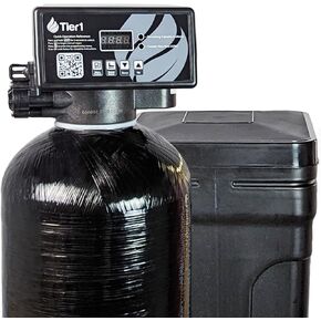Tier1 Whole House Water Softener System Compact 32,000 Grain High Efficiency with Sediment Pre-filter | Pre-filled mineral tank with 1 cubic foot of Cation Resin | Home Water Filtration System
