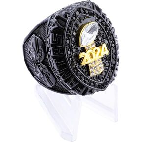2024 Fantasy Football Championship Ring | Heavy FFL Champion Ring | Gold Silver Tone Plated Award Trophy for Fantasy Football League Winner