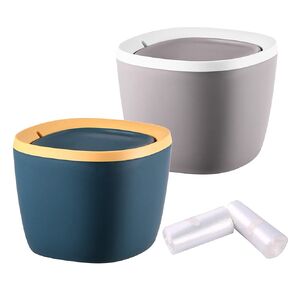 Modern Plastic Mini Trash Can with Lid Wastebasket for Bathroom Vanity with 100 Counts Mini Trash Bags, Desktop, Tabletop or Coffee Table - 2 Liter (2pk - Bowl Swing)