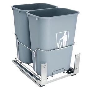 Duwee Under Counter Waste Bin Kicthen,Sliding Pull Out Waste Bin,Recycling Cupboard Cabinet Trash Can Dual Bin,Soft Close Waste Bins Kitchen Cabinet,30×2 Quart Total Capacity