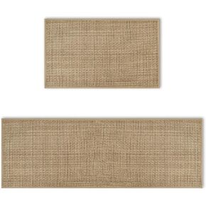 Artoid Mode Washable Non Slip Kitchen Rugs and Mats Set of 2, Rubber Backing Absorbent Kitchen Mats for Floor Front of Sink - 17x29 and 17x47 Inch