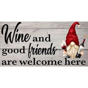 Gnome Wine Wreath Sign, Gnome Wreath Attachment, Sign for Wreath, Metal Sign, Wreath Supplies, Wine Wreath Sign, Farmhouse Wreath Sign Aluminum Sign for Home Office Coffee Wall 8 x 12 Inch