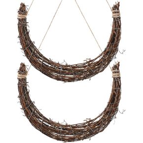 POPETPOP Grapevine Wreaths-2pcs Wire Wreath Forms Moon Shaped Christmas Rattan Wreaths Crescent Moon Twig Wreath for Crafts Home Holiday Wedding Party