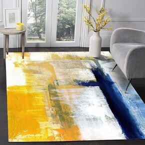 Contemporary Modern Abstract Blue Yellow Vibrant Area Rug 5x7 Ultra Soft Wool Aesthetic Rug for Living Room Bedroom Dining Office Art Deco Floor Rug Kitchen Hallway Runner
