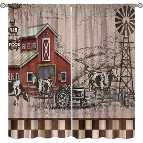 Cow Printed Window Curtains,Western Farms Black and White Cattle Living Room Barn Curtains 42x63in