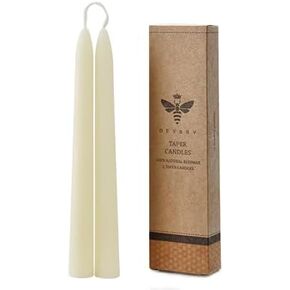Natural White Beeswax Taper Candles, DEYBBY Smokeless and Dripless Beeswax Candles, 8Hrs Burn Time, 8 inch, 2 Pack