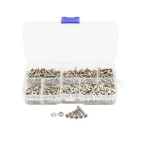 LBY 750pcs M2.5 Machine Screws(Truss Head), Phillips Pan Head Bolts Nuts Flat Washers, Carbon Steel (Nickel Plated), Silver