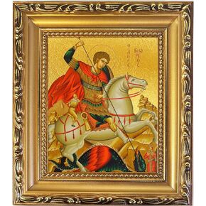 Needzo Saint St George Icon 6 1/4 Inch, Gold Foil Icon, With Stand and Hook For Hanging on Wall, Saint George on Horse