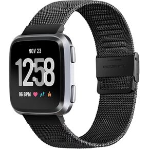 Moran Metal Band Compatible with Fitbit Versa 2/Versa/Versa Lite Edition Solid Stainless Steel Strap Replacement Bracelet Wristband Women Men
