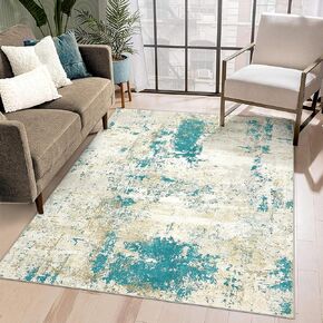 CAROMIO Washable Area Rug 6x9 Modern Abstract Rug, Large Living Room Rug Non Slip Soft Colorful Floor Carpet Bedroom Rug for Nursery Kitchen Dining Room, Pink/Yellow
